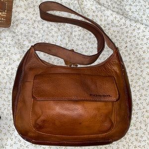 Fossil Small Mahogany Brown Leather Shoulder Bag Purse Organizer (C)